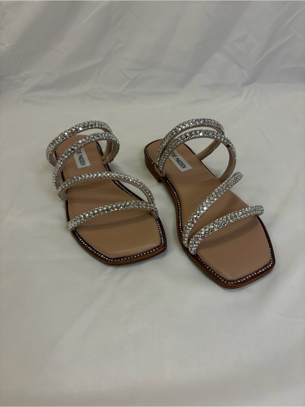 Steve Madden Nude Crystal Strap Slide Sandals